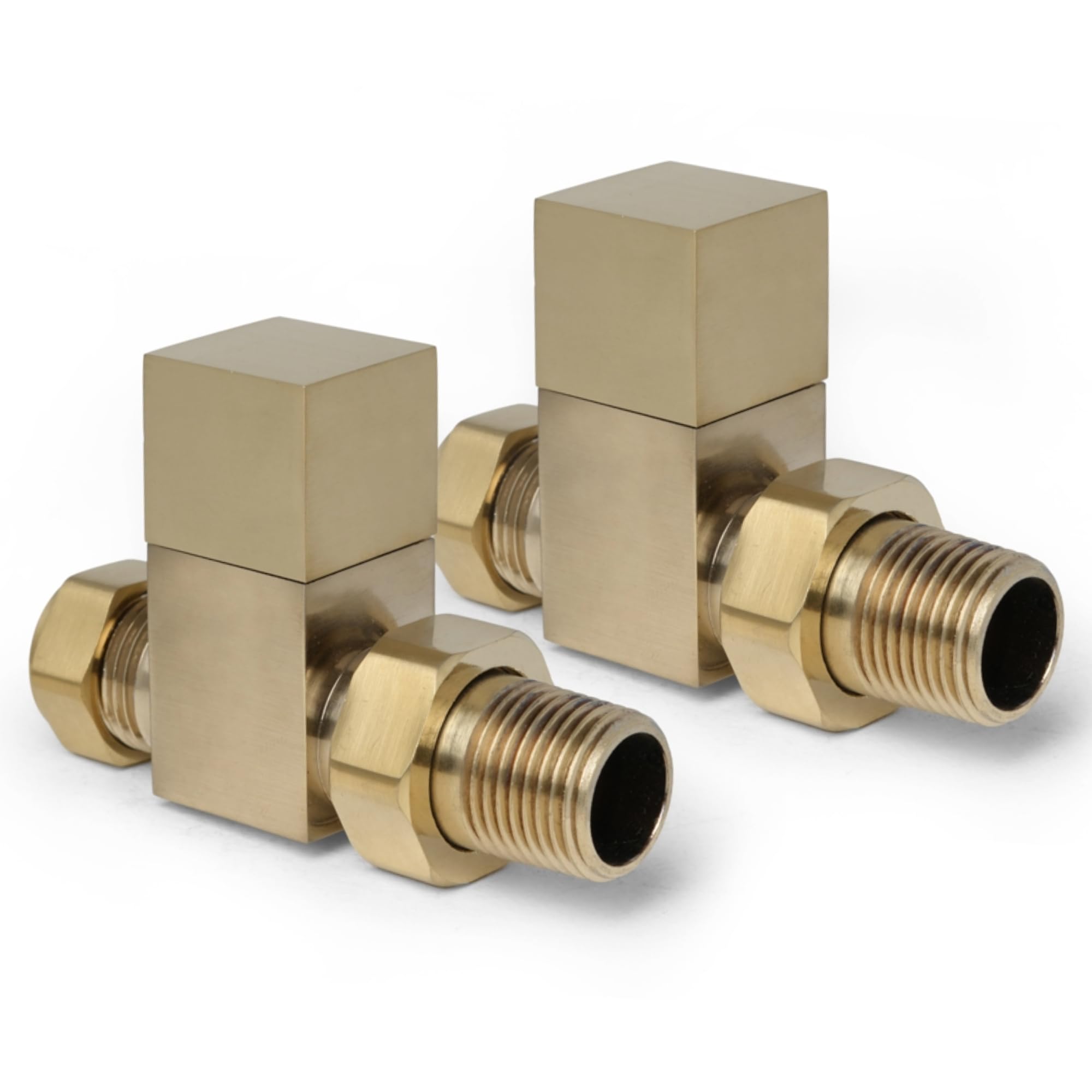 Gold Straight Radiator Valves Square Modern Radiator Valves Pair of 15mm x 1/2" (Set of 2) for Heated Towel Rails & Central Heating Radiators Gold Radiator Valve Set