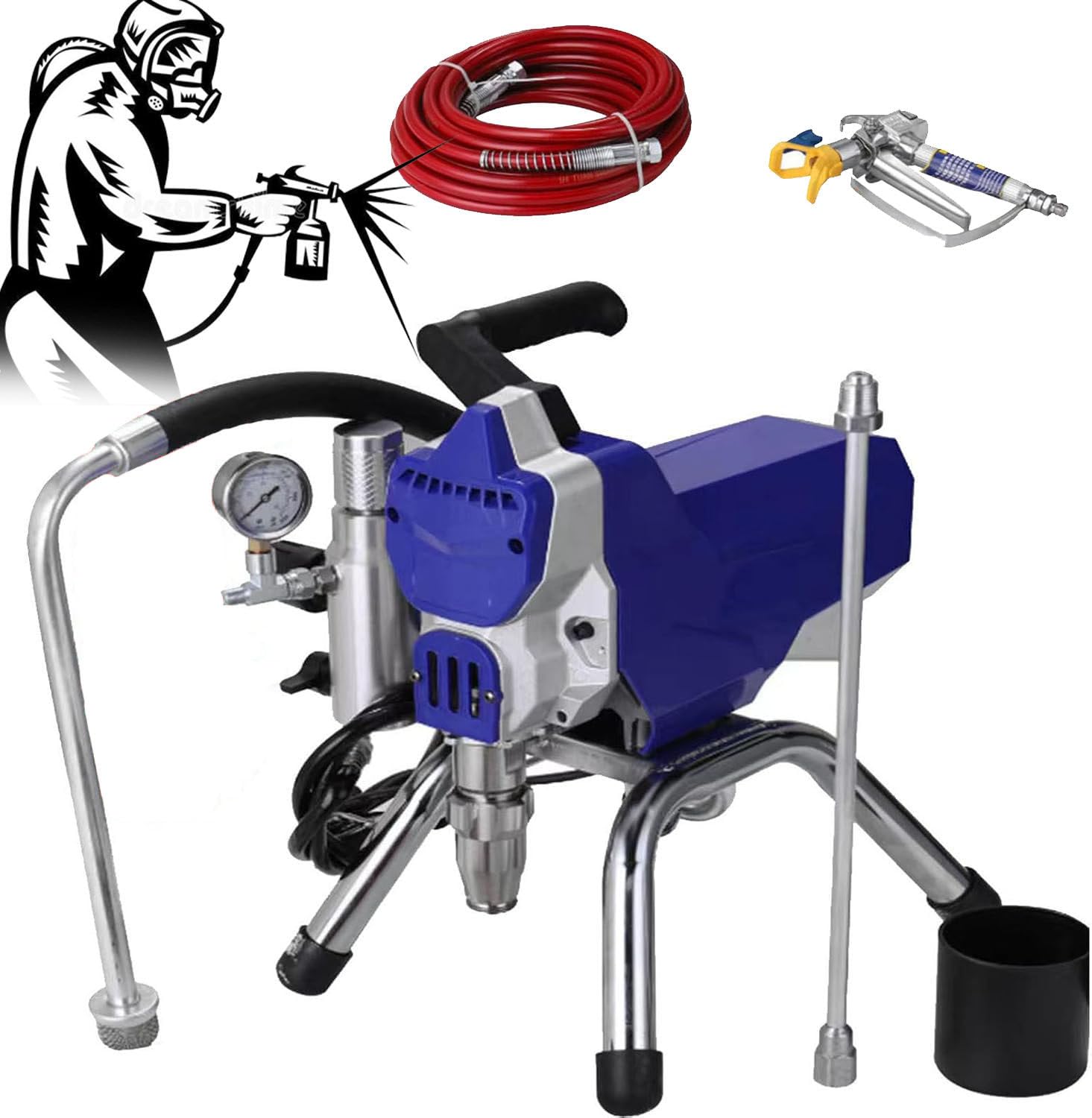 Bezpowietrzny agregat malarski o mocy 2200 W, wysokowydajny agregat hydrodynamiczny, agregat malarski 3300PSI, elektryczny agregat malarski o mocy 2200 W, malowanie domów DIY Meble