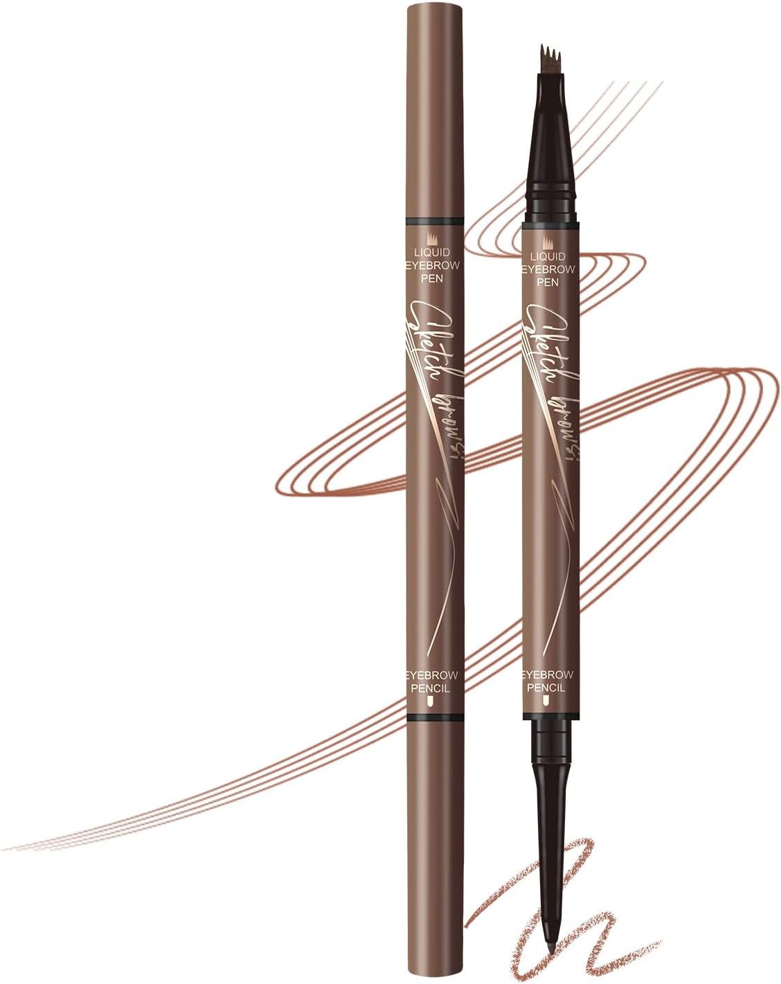 Music Flower Dual-ended Eyebrow Pencil - Ultra-fine Pencil and Four-tip Liquid Brow Pen for Quick and Precise Brow Definition, Eye Makeup Gifts for Women, Brown