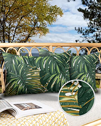 Outdoor Throw Pillow Covers Waterproof Cushion Covers Tropical Palm Leaves Jungle Decorative Pillow Cases for Patio Home Garden Pack of 2, 20x12 Inch