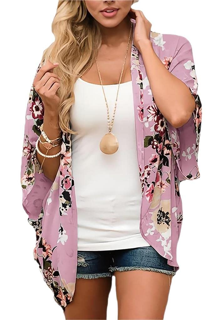 Camisunny Women Chiffon Printed Cardigan Kimono Robe Tops Beach Bikini Cover up Blouse