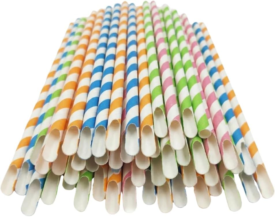 8mm x 200mm Paper Spoon Straws for Slush Drinks – Multi Colour Biodegradable Slushie Straws for Smoothies, Milkshakes & Thick Drinks (2000, 8mm)