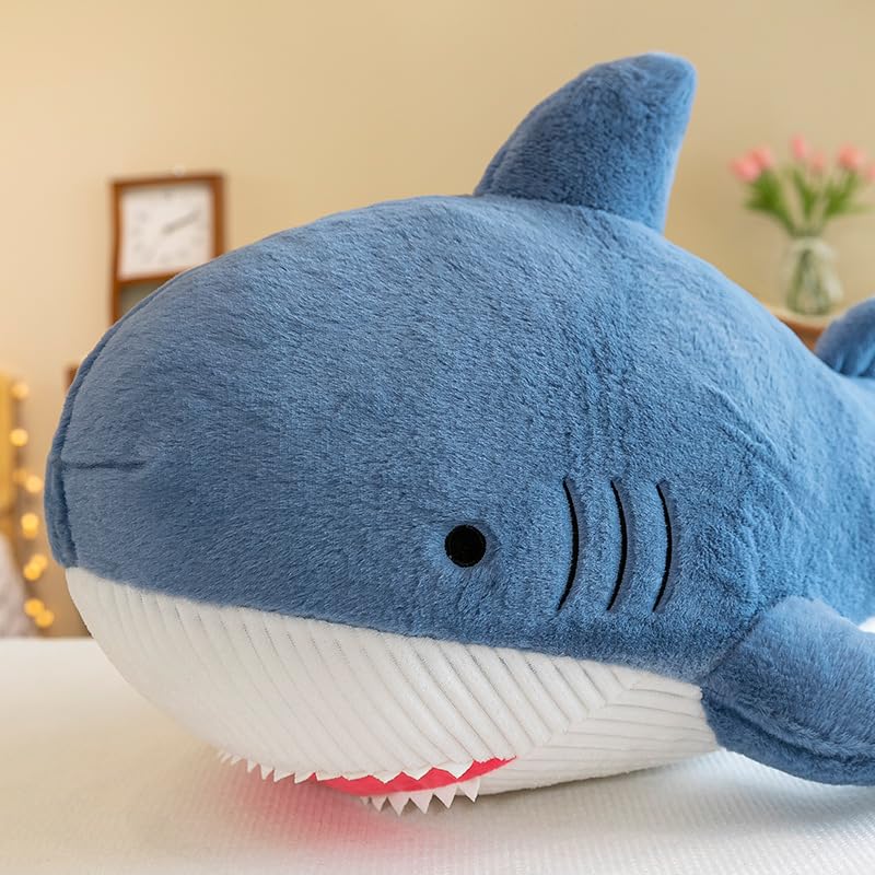Riesenhai Hai Plüschtier,hai Plüsch Kissen,Plüsch-Hai-Spielzeug, weiches Hai-Kissen,Hai-Plüschkissen,Stofftierhaie,Stofftier,Kissen für Bett,Rückenkissen Puppe Geschenk für Kinder (110cm,Blau)