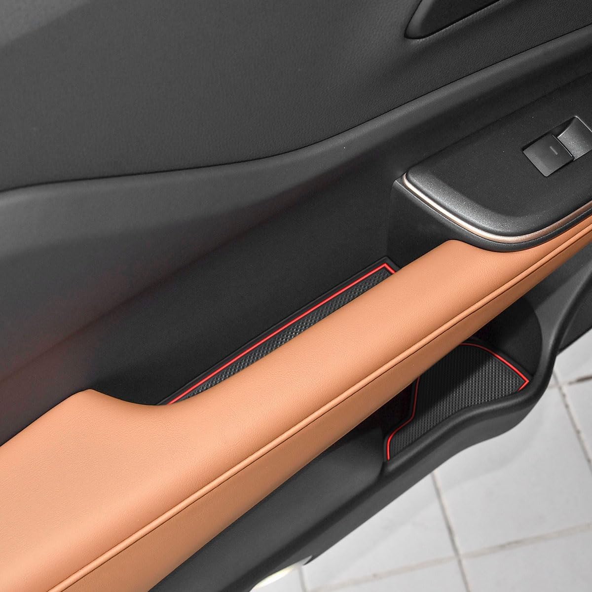 Auovo Cup Holder Inserts Liners Compatible with Toyota Crown Accessories 2023 2024 2025 2026 Custom Anti Dust Mats Center Console Door Pocket Pads 16-pc Set (Red Trim)