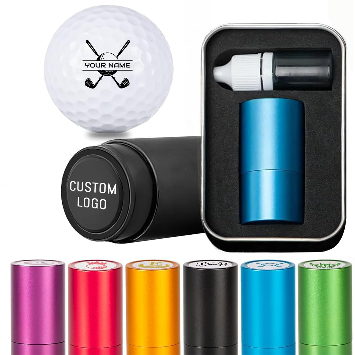 Yakify Personalized Golf Ball Stamp Custom Golf Ball Marker Stamp with Waterproof Logo Monogram Name, Quick-Dry Ink Reusable Golf Larger Stamper for Gifts Golfer Dad Husband Retirement
