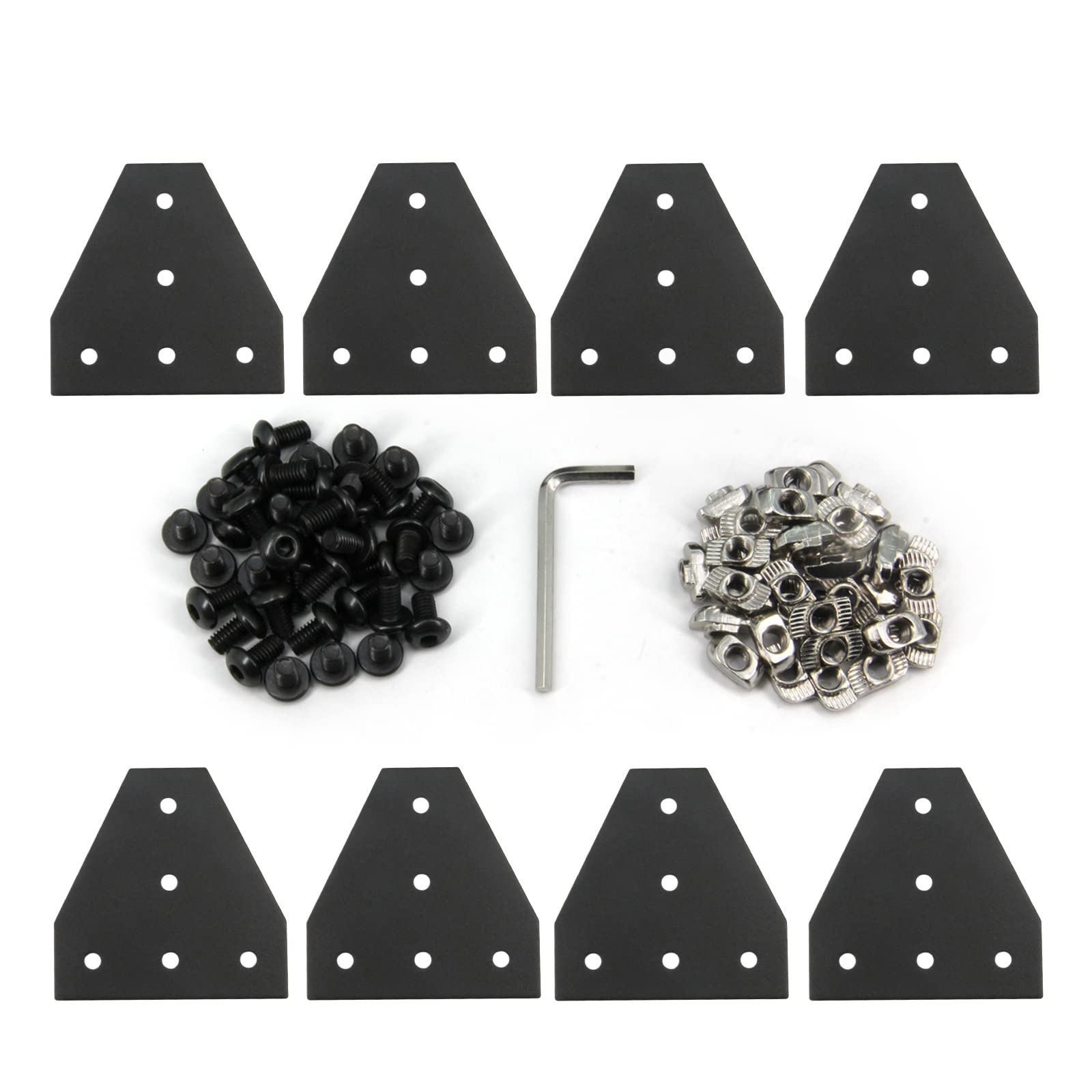 Zeberoxyz 8 STÜCKE Schwarze T-Form-Eckhalterplatte mit Schrauben und T-Muttern, 5-Loch 90-Grad-Gelenkplatte für 3030 Serie Aluminiumprofil 3D-Druckerrahmen (3030 Serie Schwarz-T mit Mutter)