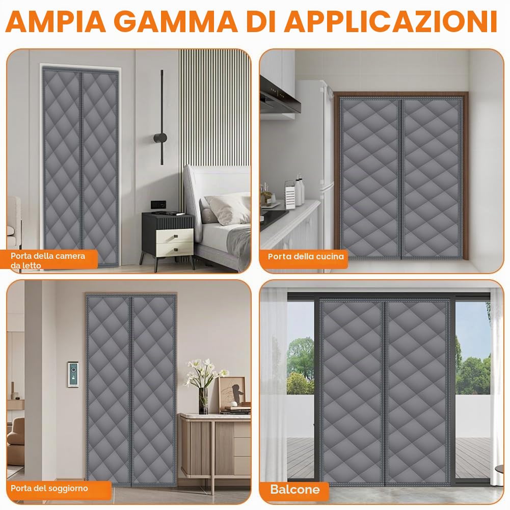 flintronic Tenda per Porta Inverno Termica, 140 * 240CM Tenda Termica Isolante Freddo, Resistenza al vento, Chiusura Automatica a Calamite per Balcone Soggiorno Cantina