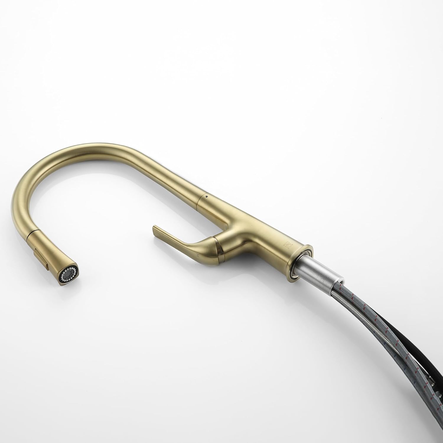 PureFlow Collection Faucet with High Arc and Pull Down 2-Mode Sprayer or Stream Head with Single Comfort Handle in Champagne Gold for Kitchen, Laundry, or Outdoor Sinks