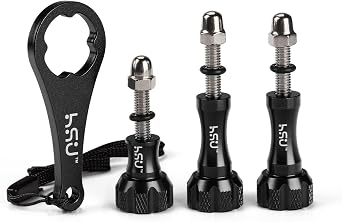 HSU Aluminum Thumbscrew Set + Wrench for Gopro Action Cameras Black,3Pcs