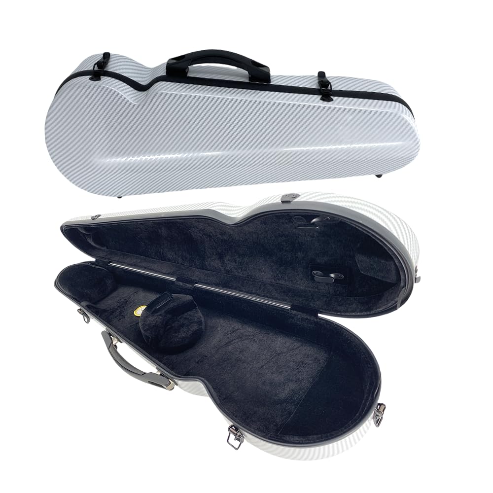 Estuche de violín compuesto de carbono 4/4, carcasa rígida de viaje, acolchado de suspensión, correas de mochila, construcción ultraligera, protección, impermeable, duradero (blanco)