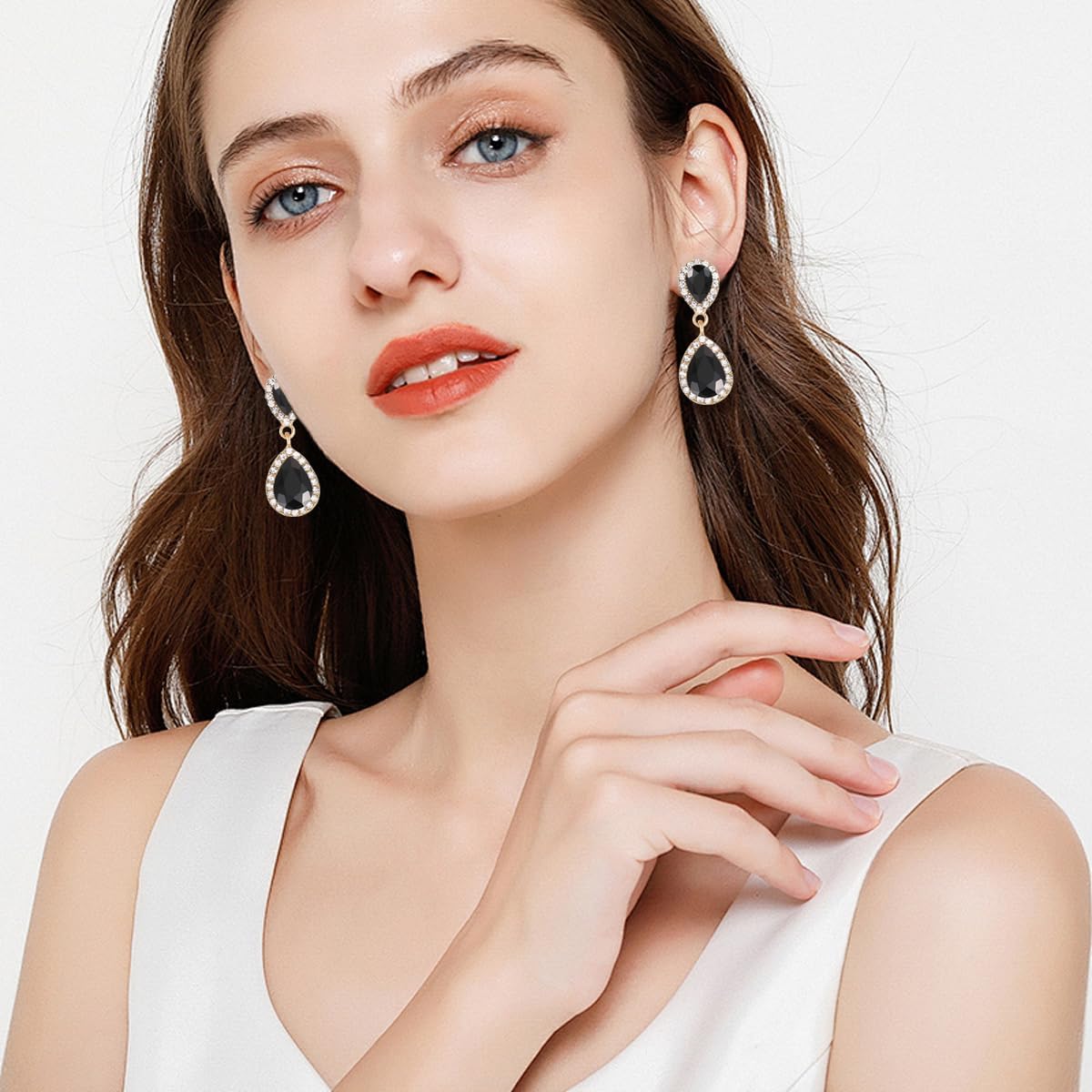 Vintage Rhinestone Teardrop Dangle Earrings Sparkle Crystal Bridal Earrings for Brides Bridesmaides Statement Drop Earrings for Women Wedding Formal Prom - Image 5