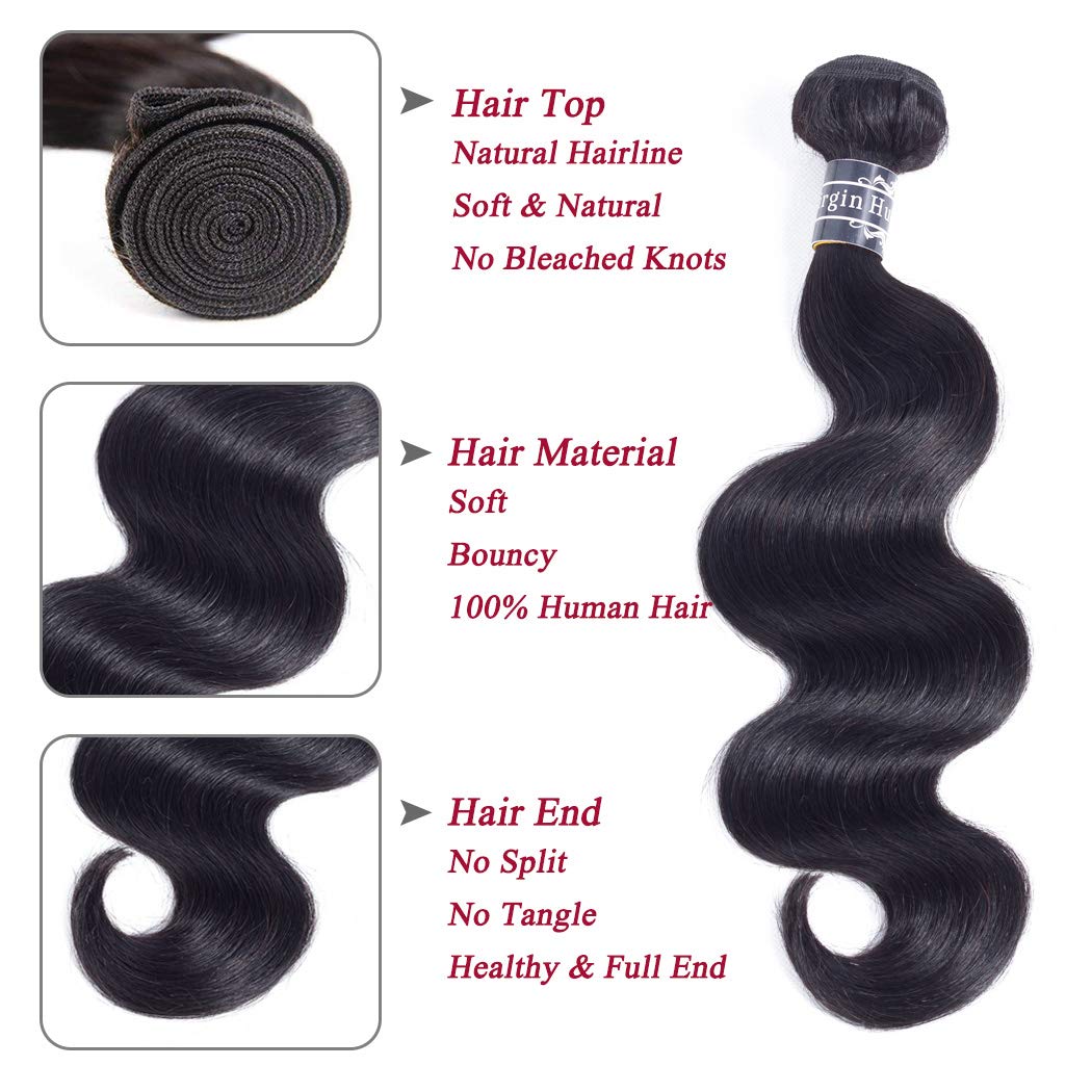 Amella Hair 8A Brazilian Body Wave Human Hair Brazilian Hair Bundles Weave Hair Human Bundles (16 18 18,Natural Black)8A Brazilian Virgin Hair For Black Woman
