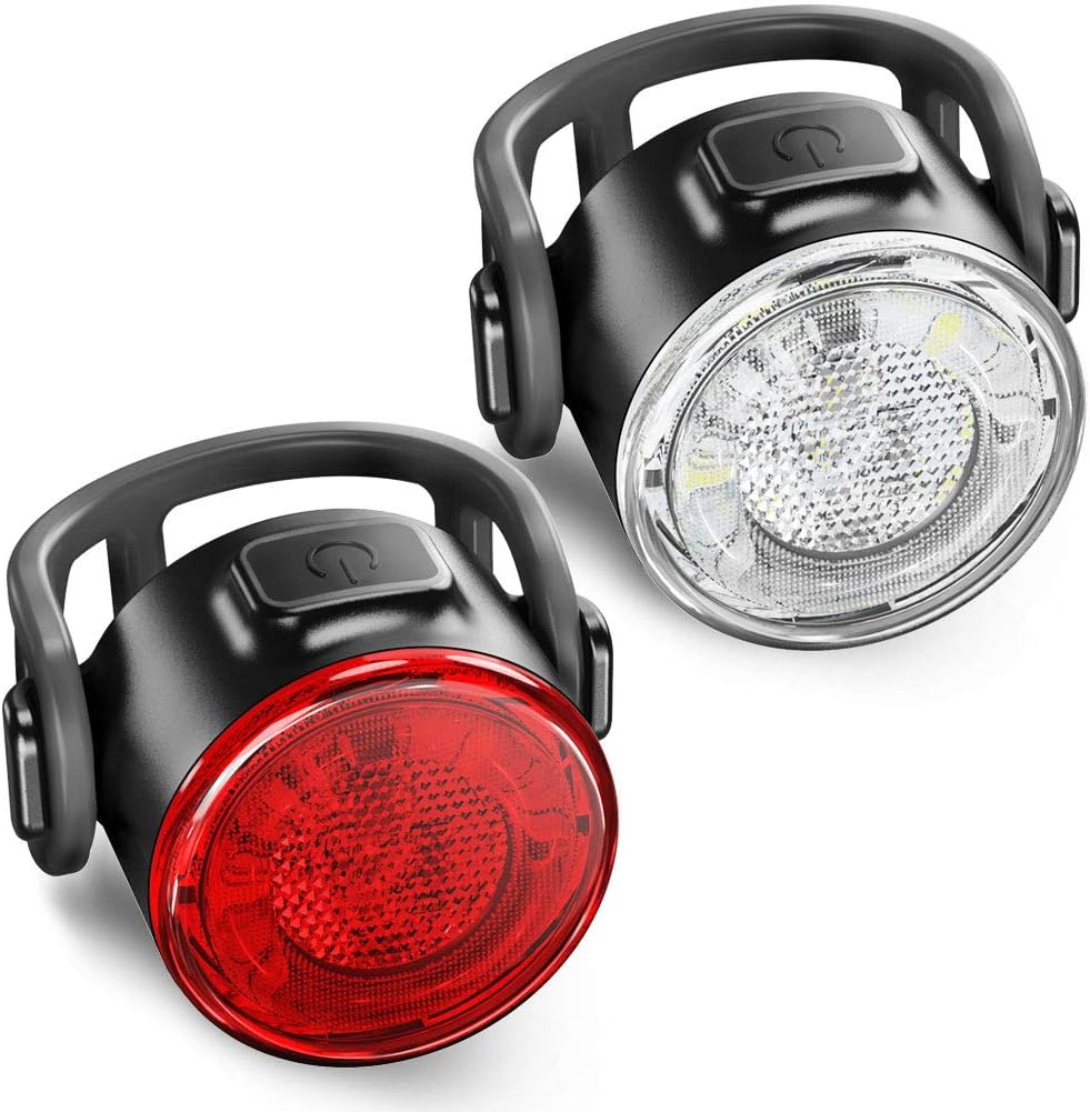USB Rechargeable Bike Light Front and Back, Safety Bicycle Headlight and Rear LED Bike Light Set, 6 Light Mode Options, IPX4 Waterproof, 2 USB Cables and 4 Straps Included for Easy to Install