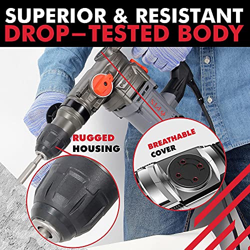 Pts Corded Rotary Hammer Drill 1”26Mm 10Amp 110V Combination Rotary Hammer | Sds Plus | 3 Modes | 2X Brushes, Oil Cap Wrench, Grease, 3X Drills, 2X Chisels‚ And Case Set #TOP6