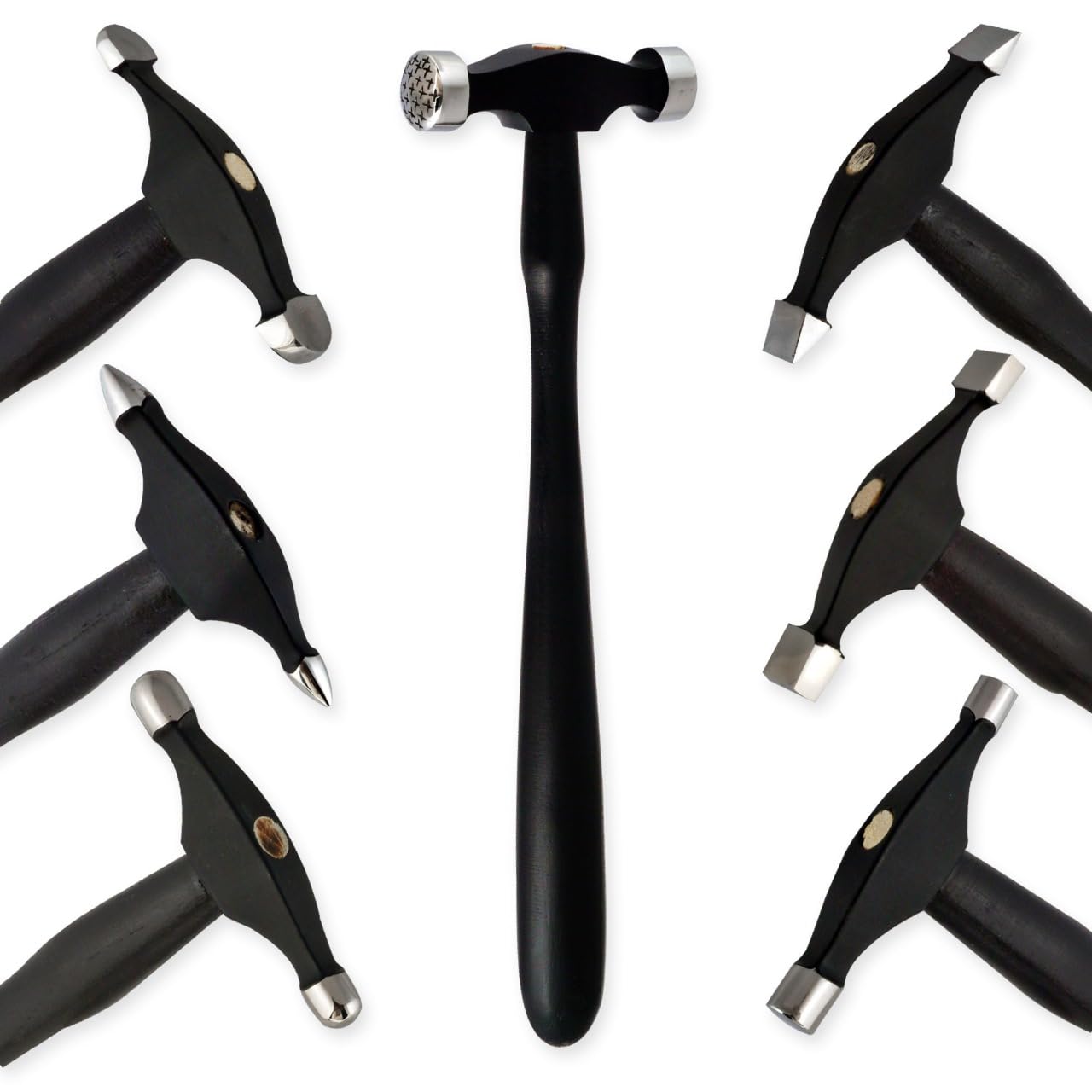 Set di 7 mini martelli compatti con supporto in legno, per creare gioielli, goffratura, metallo, formaggio, orologi, strumenti di riparazione PTL