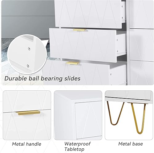 Miniatura 6 de UEV Cómoda de 6 cajones, cómoda moderna con cajones anchos y asas de metal, cómoda de madera para dormitorio, sala de estar, pasillo, entrada