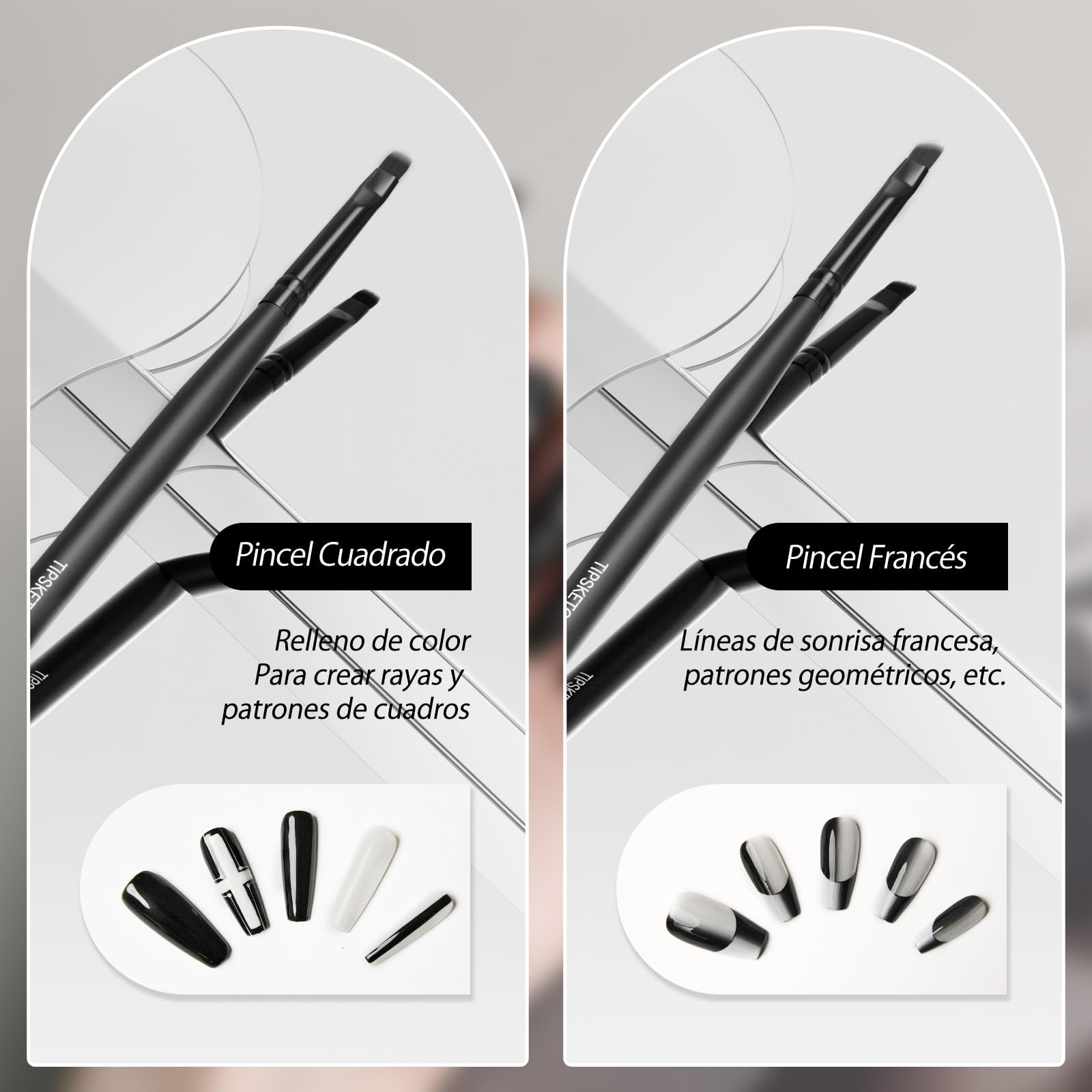 Pinceles para Uñas Set de 8 con tapas protectoras y bolsa de almacenamiento,Pinceles Nail Art con Pincel Liner,Dotting Pen,Pincel Francés y más para Uñas en Gel y Manicura Profesional