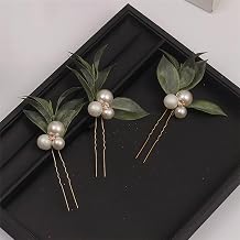Green Bridal Hairpins Artificial Oliver leaf Large Pearl bride Headdress for Wedding Party,Pack of 3