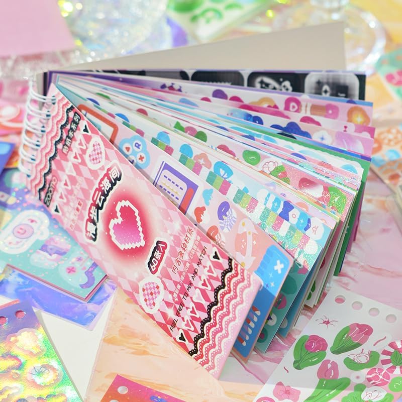 Miniatura 3 de Calcomanías coreanas para tarjetas fotográficas kpop, 1200 para decoración de libros, estéticas, purpurina, mariposa, amor, cinta, flor, alfabeto,