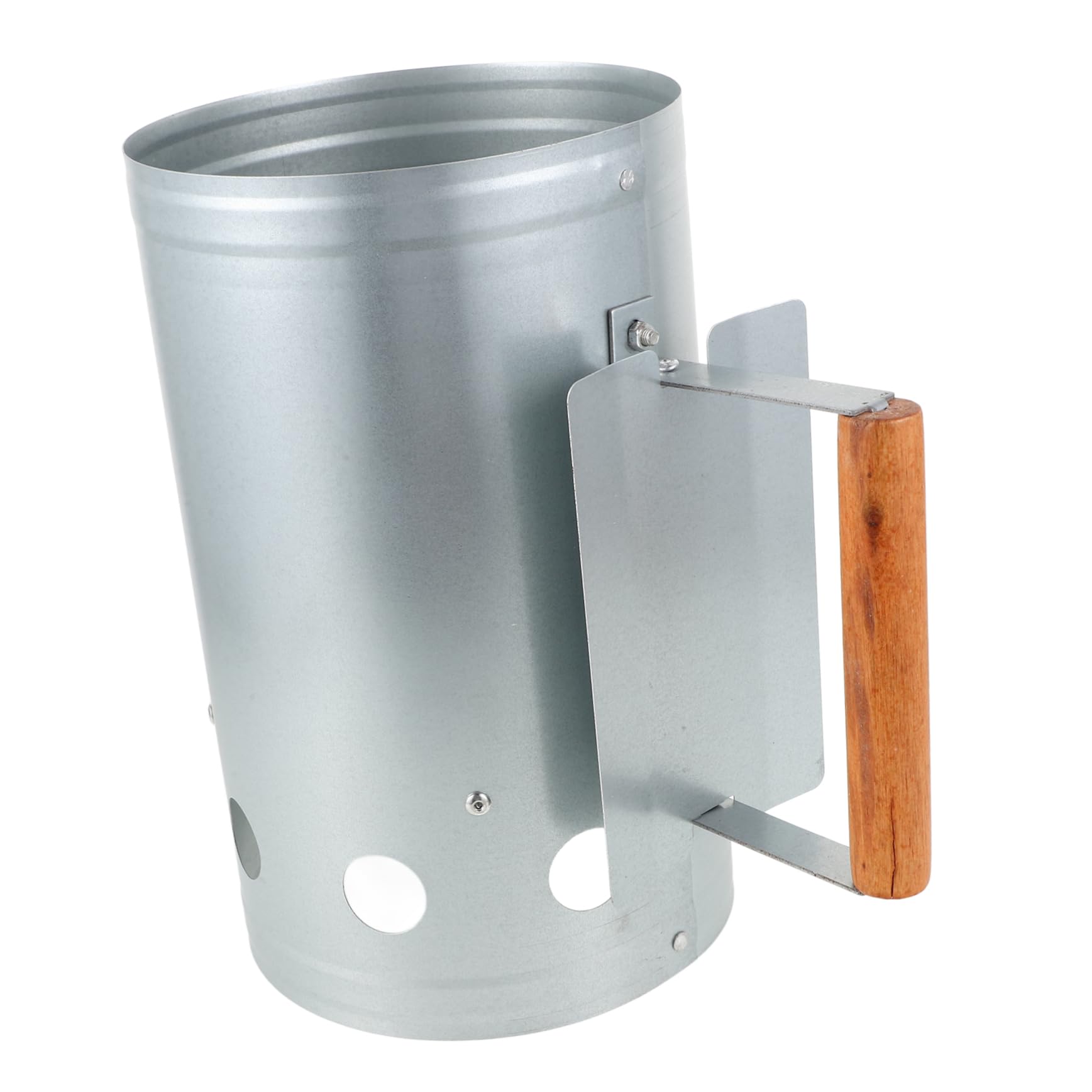 Accenditore Carbone Barbecue in Acciaio Inox con Manico in Legno | Argento, Design Portatile e Leggero, per Picnic e Grigliate All'aperto