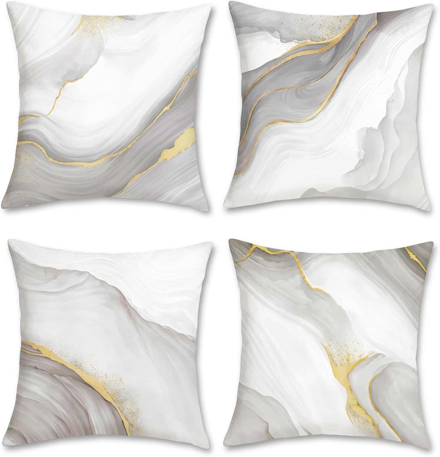Bonhause Grey Gold Marble Throw Pillow Covers 18 x 18 Inch Modern Abstract Marble Texture Decorative Pillows Case Soft Velvet Cushion Covers for Couch Sofa Bed Home Decor Set of 4
