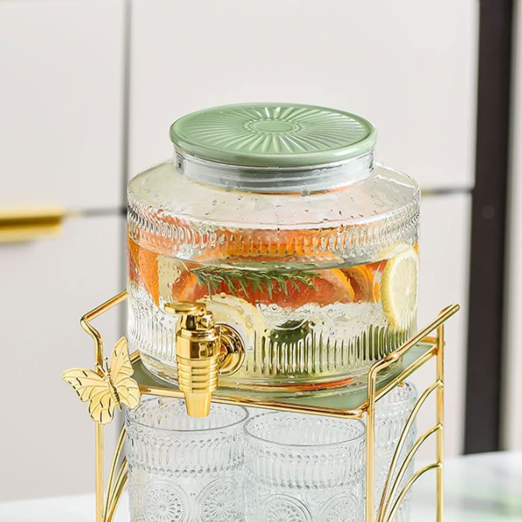 Dispenser per Bevande in Vetro con Supporto in Metallo da 4L con Barattolo in Vetro Stile Mason