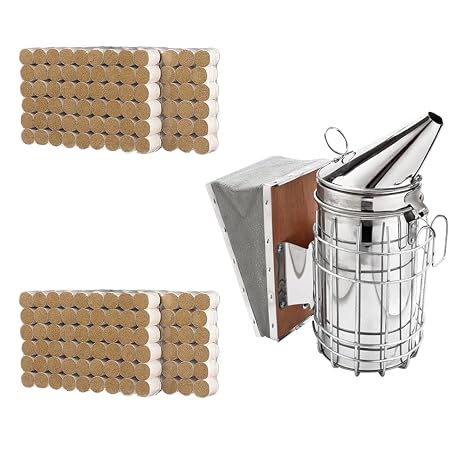 Beekeeping Tools Kit, ZffXH Bee Keeper Kit 3 Pcs Beekeeping Veil Hat Beekeeping Smoker Kit Hive Smoker Pellet (108 Packs) For Beekeeping Beginners