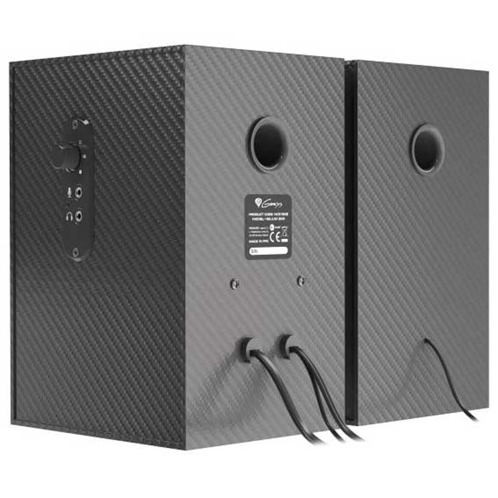 Genesis Helium 200 PC Lautsprecher 2.0 Schwarz/Rot, kabelgebundene Gaming Lautsprecher 20W RMS, Computer Lautsprecher mit Mini Jack 3,5 mm, Kopfhörerausgang, Holzgehäuse, Lautstärkeregler