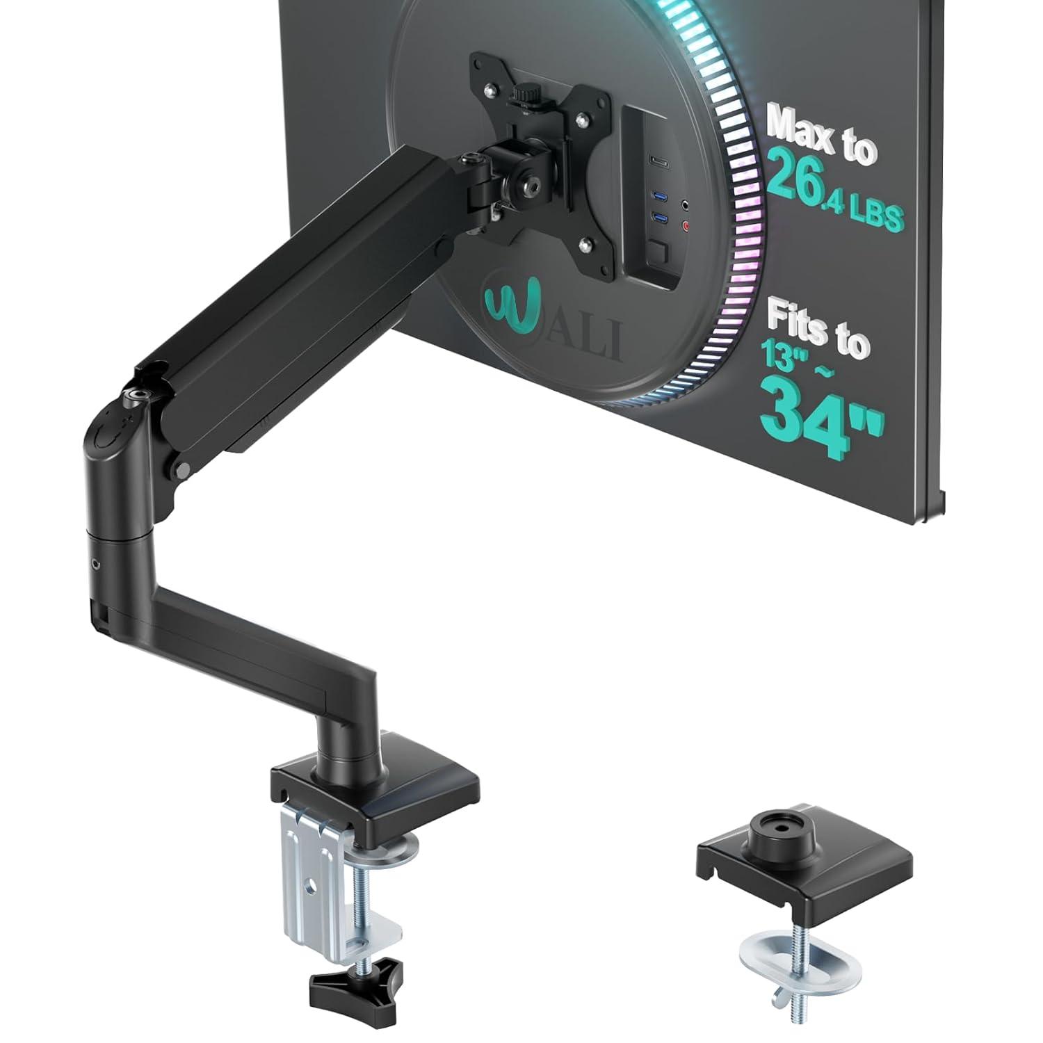 WALI Single Monitor Mount for 13-34 inch Screens Adjustable Gas Spring Single Monitors Arm Regular Screen up to