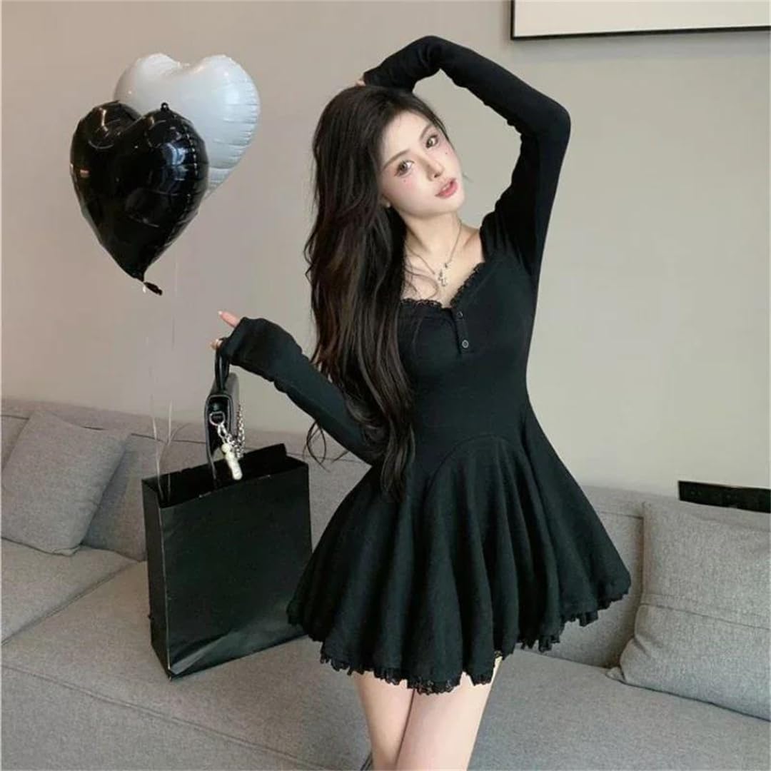 Women's Cinched Waist Long Sleeve Sweet Pleated A Line Tutu Skirt