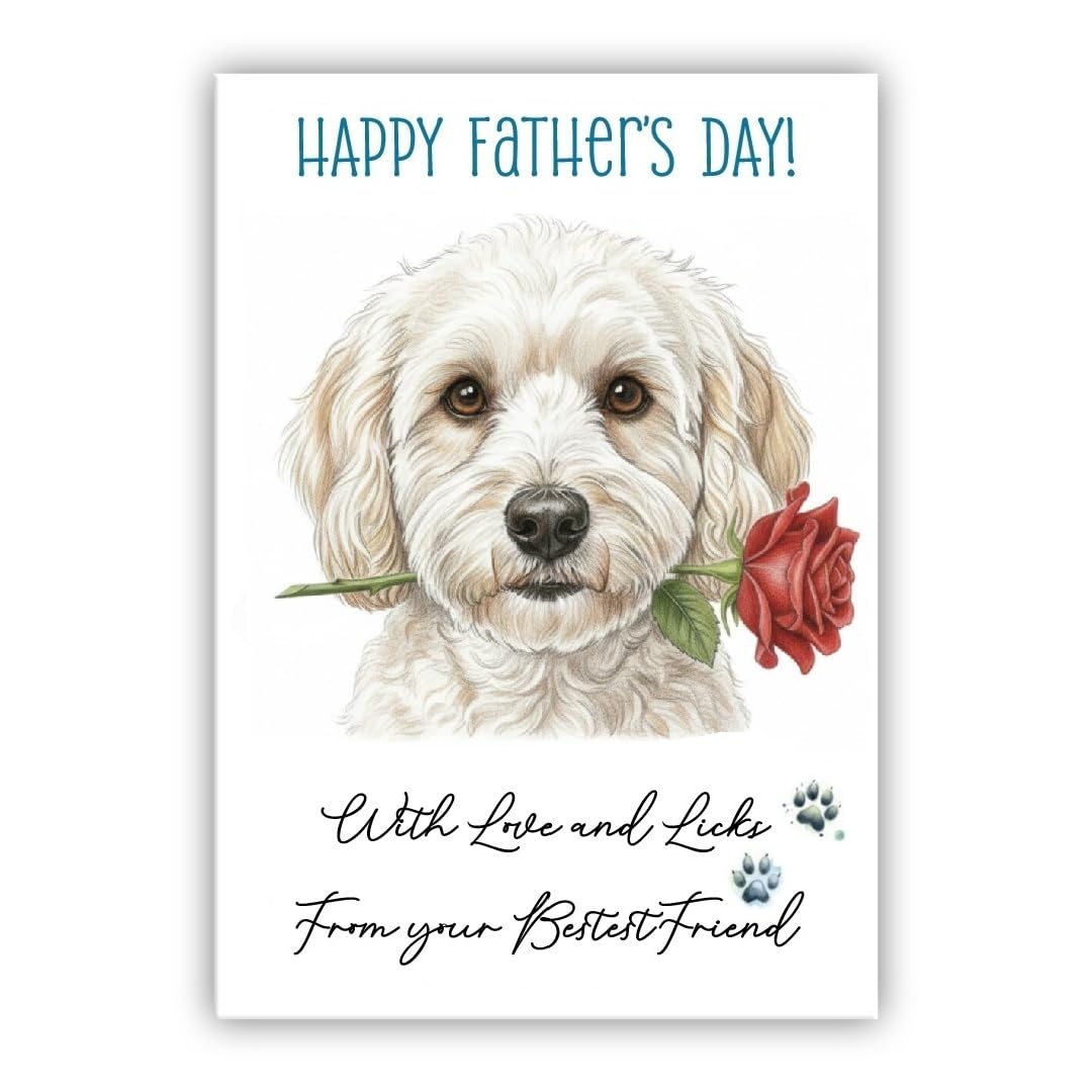 Father’s Day Card From the Dog – Cute Fathers Day Pet Card – “With Love and Licks” – Multiple Breeds Available (• Cavapoo white– Cavoodle) — image 1