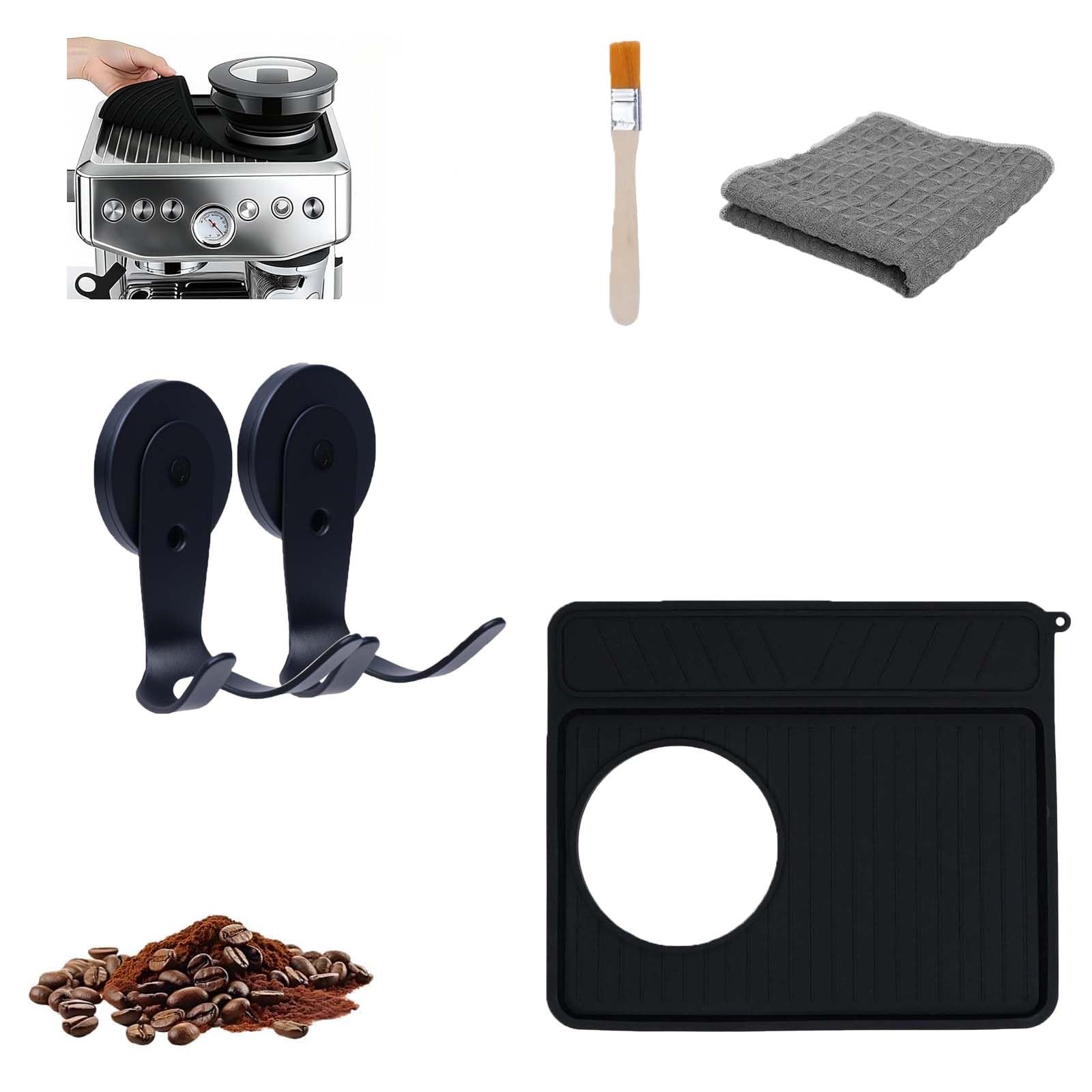Prokitchen Portafilter Holder Double Hooks & Silicone Tamp Mat compatible with Breville Accessories for Espresso Machine 870/880, Espresso Tamping Mat Station with Waffle Weave Microfiber Towel, Clean