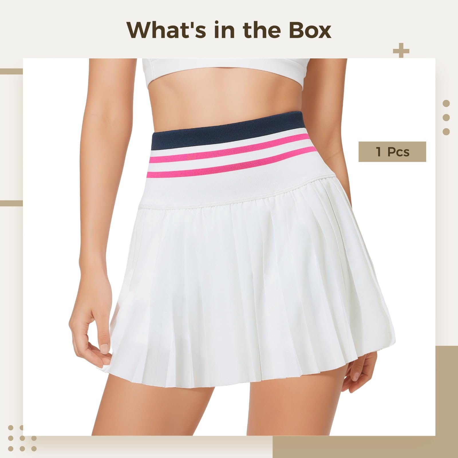 Gonna da tennis da donna a pieghe a vita alta con pantaloncini integrati, morbido nylon-spandex, elastico in vita per il comfort, ideale per abbigliamento attivo e golf