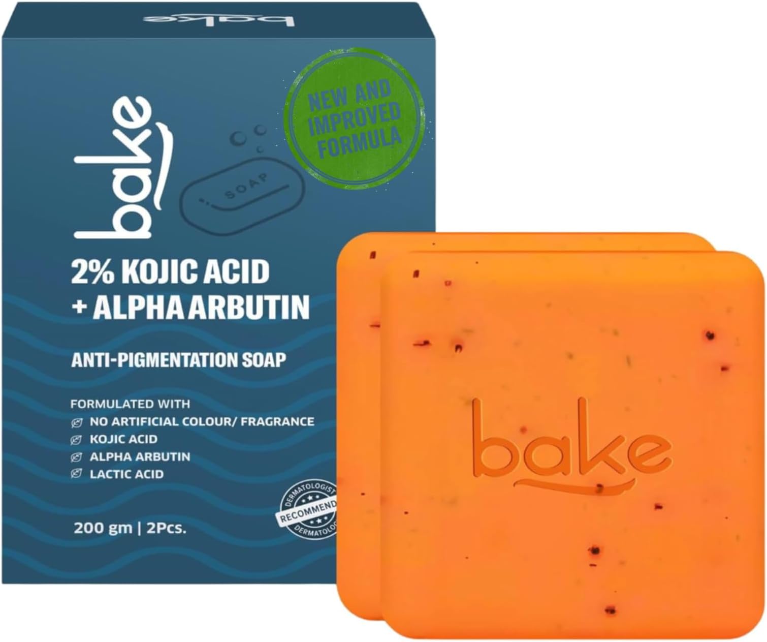 BAKE 2% Kojic Acid Scrub Treatment Soap (200 Gms, 2 Pcs) for Pigmentation, Dark Spots & Tan Removal | Brightens Underarms, Knees & Elbows | With Alpha Arbutin, Niacinamide & MelasaRx™ Complex | For