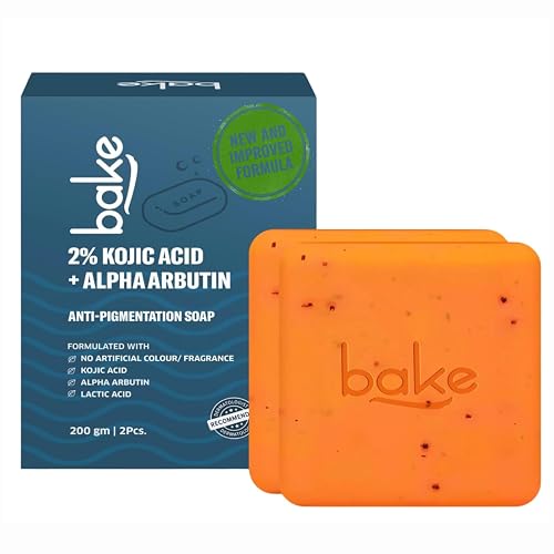 BAKE 2% Kojic Acid Scrub Treatment Soap (200 Gms, 2 Pcs) for Pigmentation, Dark Spots & Tan Removal | Brightens Underarms, Knees & Elbows | With Alpha Arbutin, Niacinamide & MelasaRx™ Complex | For Men & Women - 100g x 2