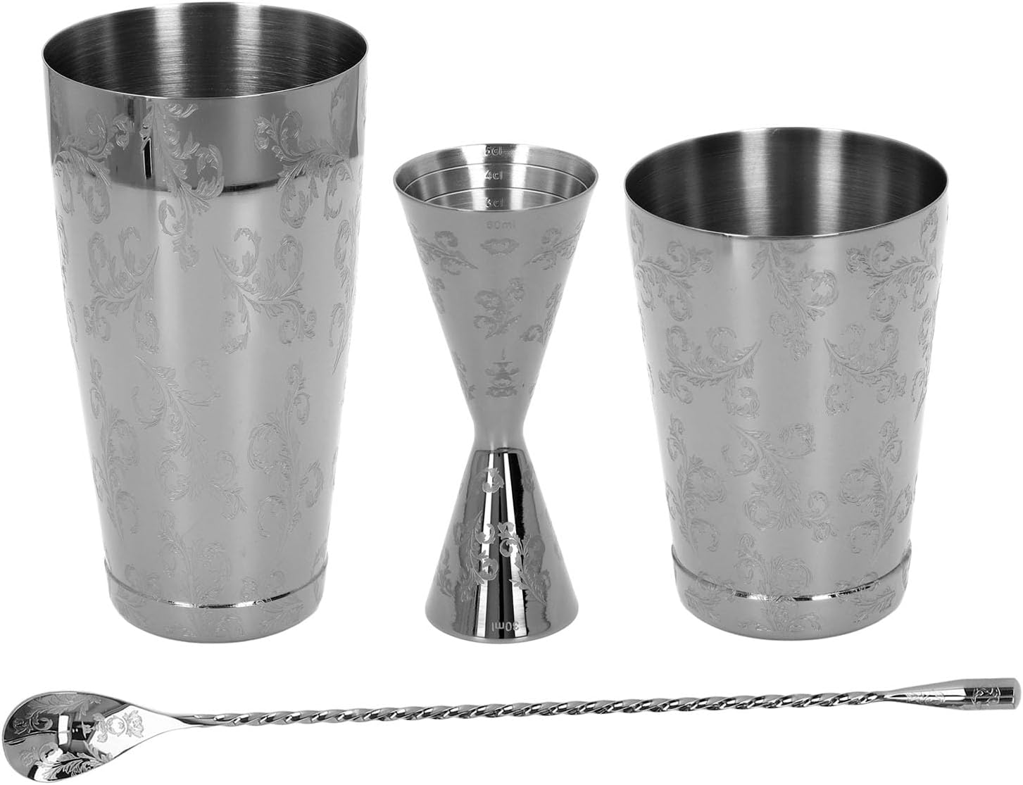 Boston Cocktail Shaker Set Multifunctional 304 Stainless Steel Vintage Print Cocktail Strainer Set (2)