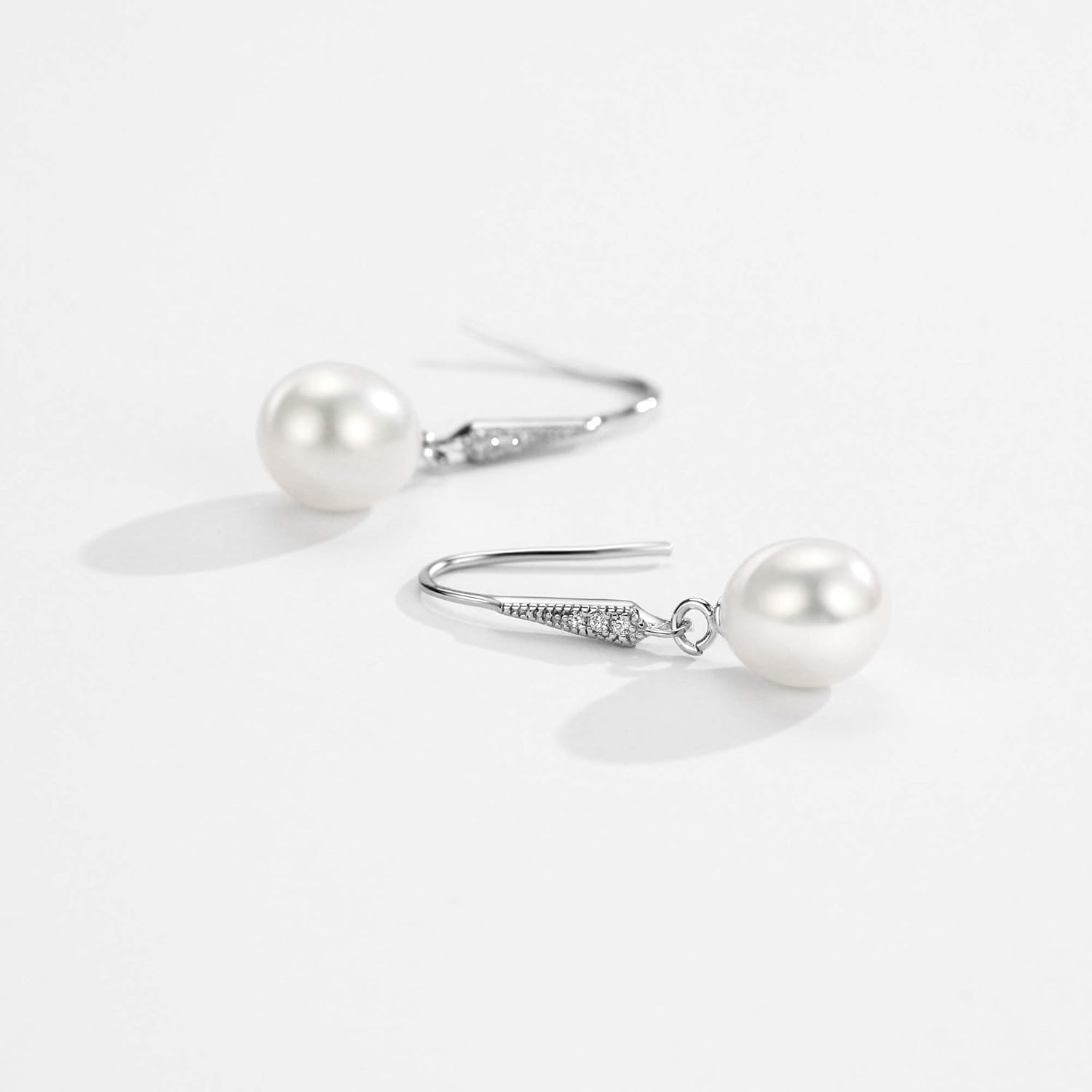 Michooyel 925 Sterling Silver Freshwater Cultured Pearl Dangle Drop Earrings for Women AAA+ Quality 8mm White Pearl Earrings Jewelry for Women - Image 4