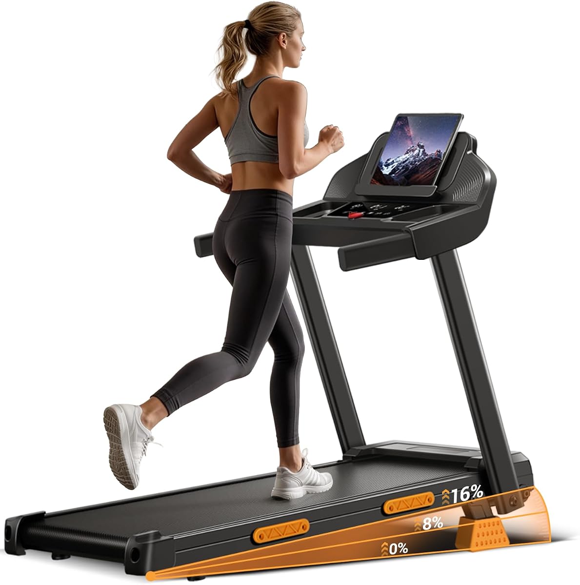 Tapis de course 16 % pour la maison avec poignée, tapis de course portable 3 en 1 avec inclinaison, tapis de course pliable avec trois écrans, 12 programmes prédéfinis, 181,4 kg