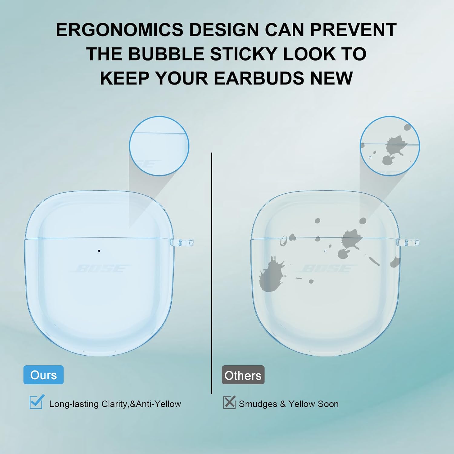 for Bose QuietComfort Earbuds II 2022/QuietComfort Ultra 2023 Case Clear,Full Protective Soft Transparent TPU Cover for Bose QC 2 Earbuds with Carabiner and Cleaning Pen-Blue - Image 5