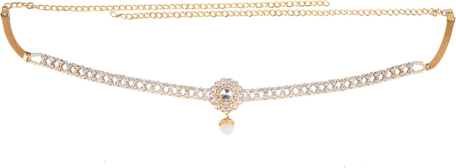 Efulgenz Indian Kamarbandh Waist Chain Waist Belt Belly Chain Bollywood Wedding Bridal Kamarbandh Crystal Faux Pearl Dangle Tassel Body Jewelry for Women
