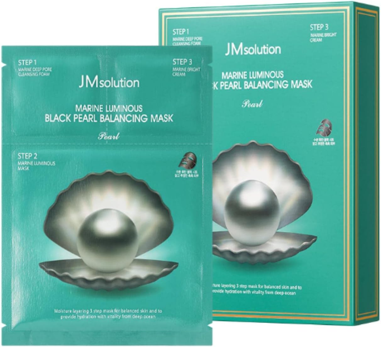 Marine Luminous Black Pearl 3 Step Mask (10 Sets) | Bubble Cleanser + Black Sheet Mask + Finishing Cream | Oil & Moisture Balance Korean Skincare Set | K-Beauty Face Mask Kit