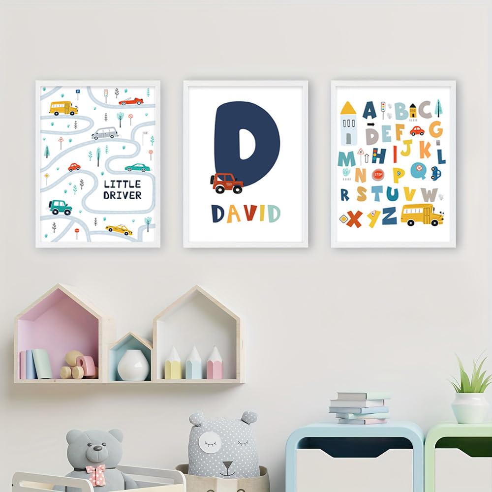 3 Laminas Personalizadas Bebe Niño 30X40CM Poster Alfabeto ABC Cuadros Habitacion Infantil Coche Lienzo Decorativo Bebe Laminas Infantiles Para Habitacion Niño Cuadros Coche sin Marco