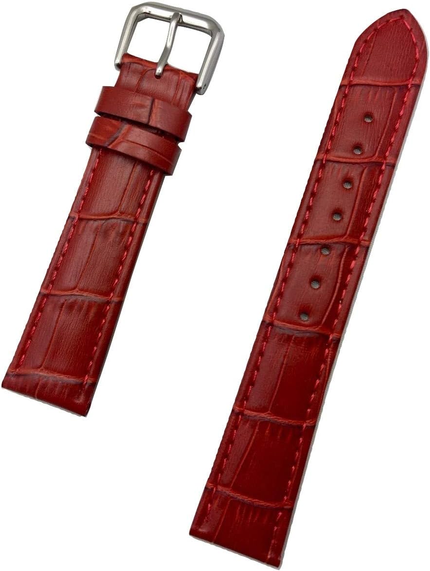 NewLife 18mm Red Genuine Leather Watchband | Square Alligator Crocodile Grained, Lightly Padded Replacement Watchstrap that brings to Any Watch (Mens Standard Length)