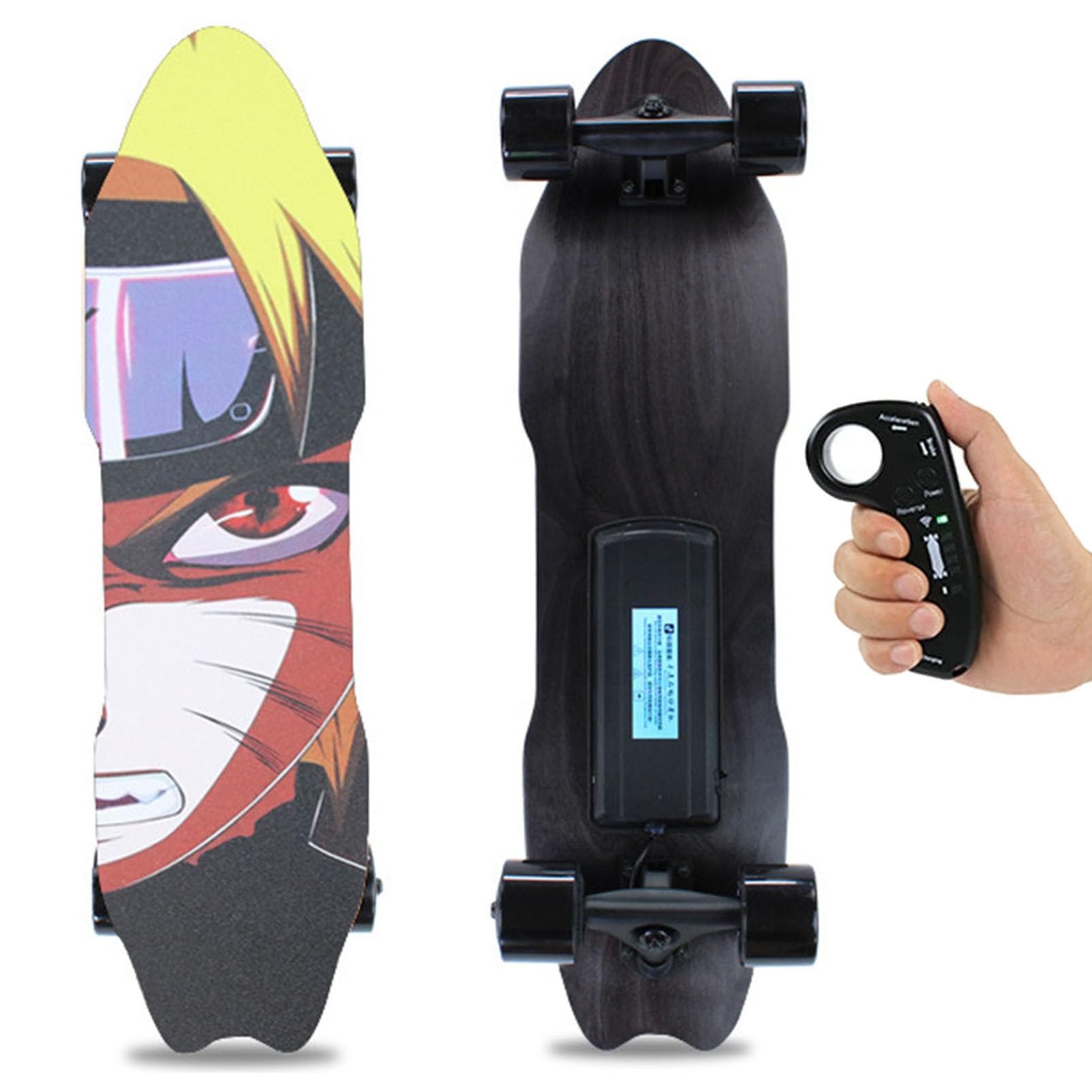 Skateboard elettrico con telecomando, ruote in PU resistenti all'usura, 7 strati di acero, velocità massima di 25 km/h, skateboard in legno d'acero per adulti per sport all'aria aperta, per andare E