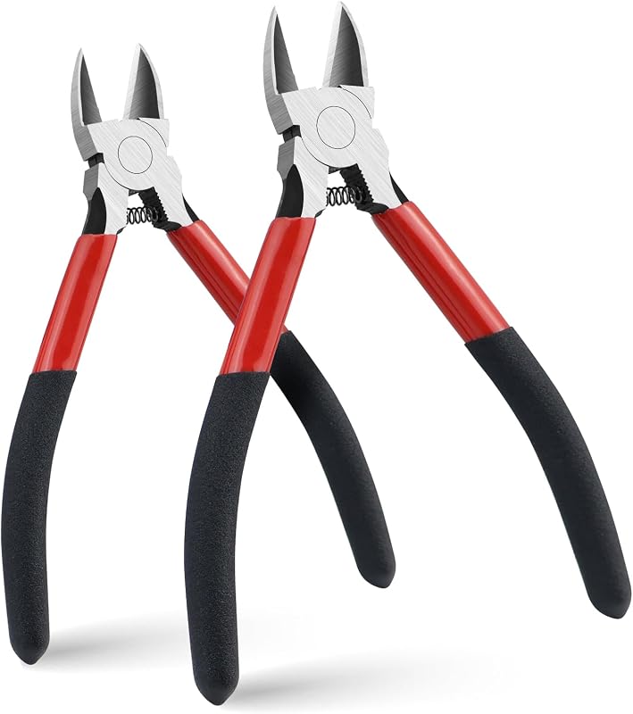 Juego de 2 cortadores de alambre de alta resistencia, alicates de corte diagonal eléctricos de 5 y 6 pulgadas, acero con alto contenido de carbono, mango antideslizante, para manualidades, fabricación de joyas, electricistas