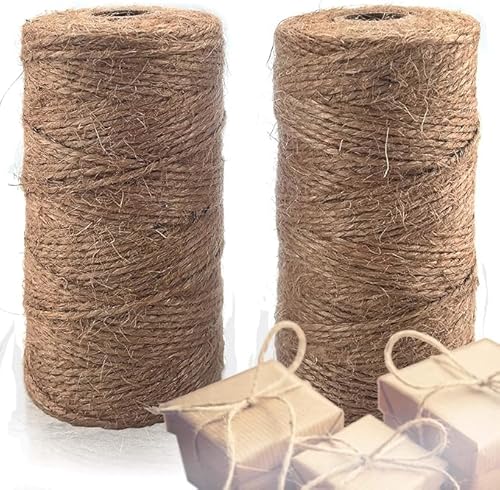 AILAMIAO Garden Twine - Hemp Twine String, Twine for Crafts, Jute Rope | Heavy Duty, Durable, Industrial Packing Materials, Gift Wrapping, Home Decor, Gardening | 2 Pack,200 M Long, 2mm Thick (brown)