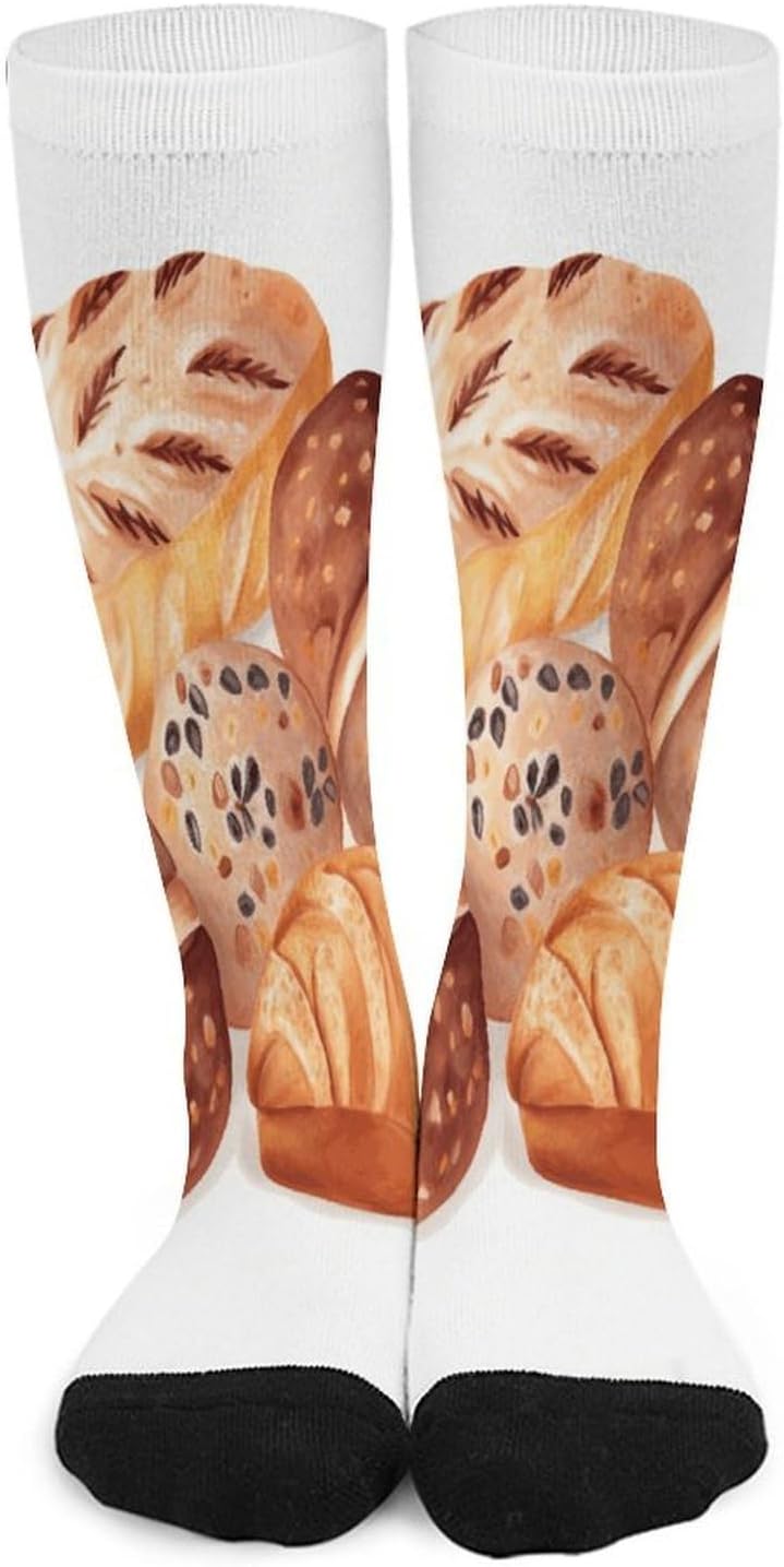 Painted Bread Compression Socks for Men Women, Soft Breathable Knee High Socks Comfort Over The Calf Tube Sock