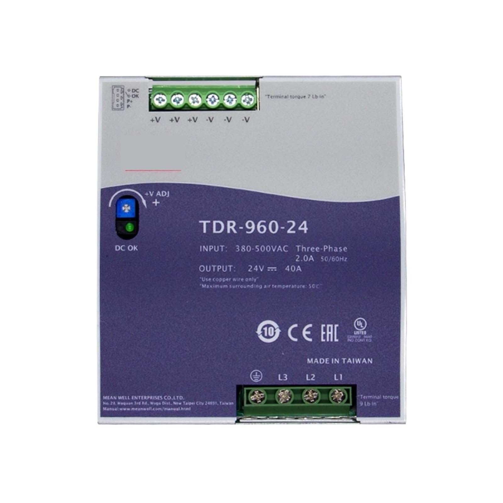 ANERTQUIH DRT-960-24 TDR-960-24 Rail Power Supplies 960W 24V 40A 340-550VAC