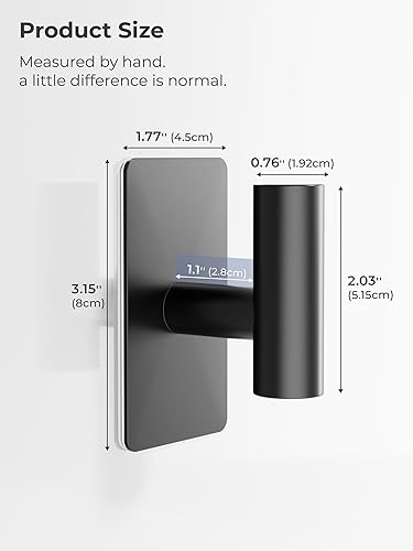 Vista 2 de Towel Hooks for Bathrooms – 2 Pack, Matte Black Finish, T-Shaped Stainless Steel Adhesive Wall Hooks for Robes & Towels in Kitchen, Shower, or Closet