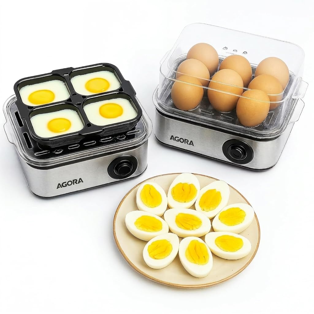Agora Grand Egg Boiler and Poacher, 2-in-1, Boils 8 Eggs, Poaches 4 Eggs, Stainless Steel Body, Transparent Lid, 500W, Silver-picture-17